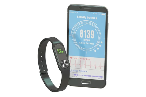 Aktywność tracker lub fitness bransoletka z smartphone, 3d renderi — Zdjęcie stockowe
