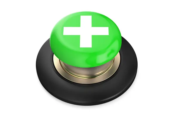 Plus eller arga gröna knappen, 3d-rendering — Stockfoto