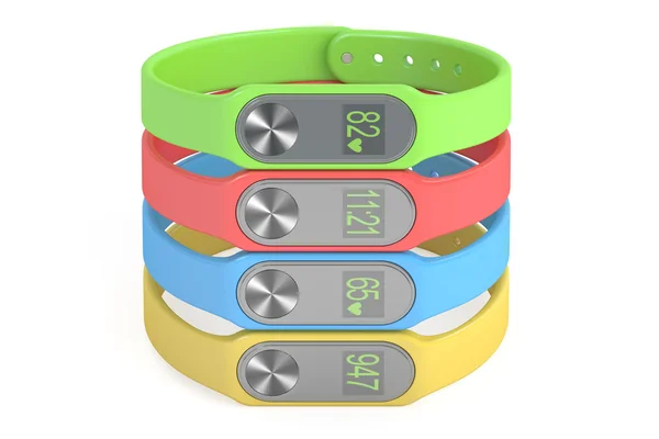 Set gekleurde activity trackers of fitness armbanden, 3d render — Stockfoto