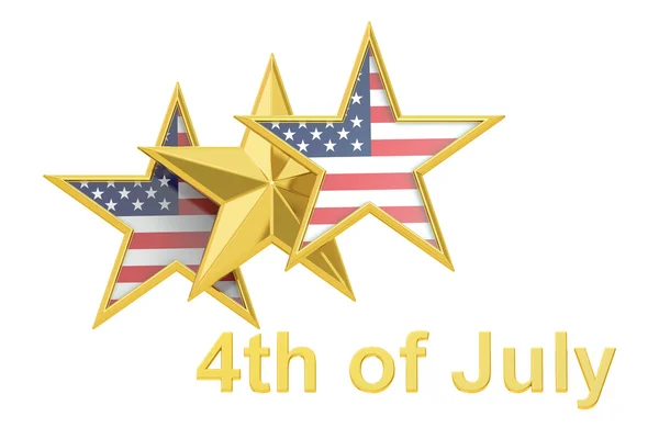 4 de julio, concepto del Día de la Independencia con bandera estrella y USA, 3D — Foto de Stock