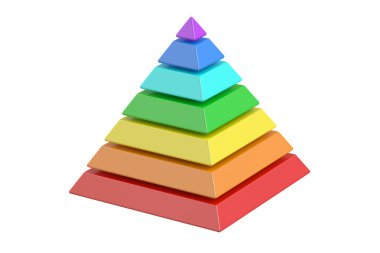 iş pyramide renk düzeyleri, piramit grafiği ile. 3D render