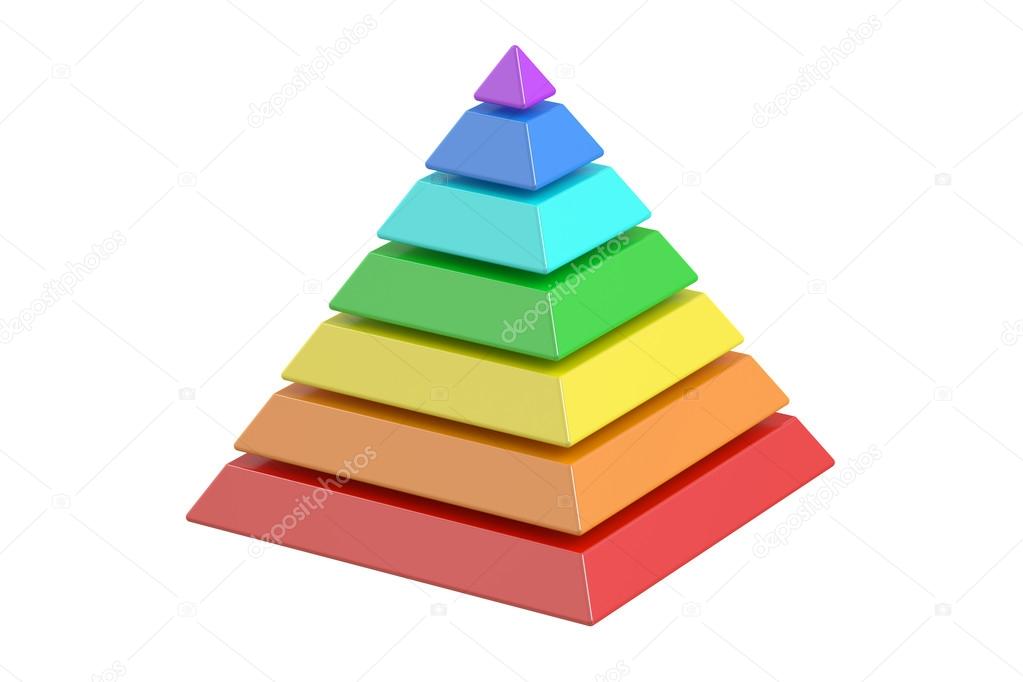 Business pyramide with color levels, pyramid chart. 3D rendering isolated on white background