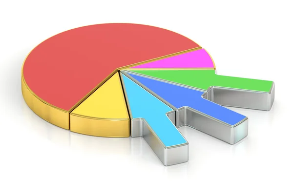 Cirkla färgade och metalliska cirkeldiagram, 3d-rendering — Stockfoto