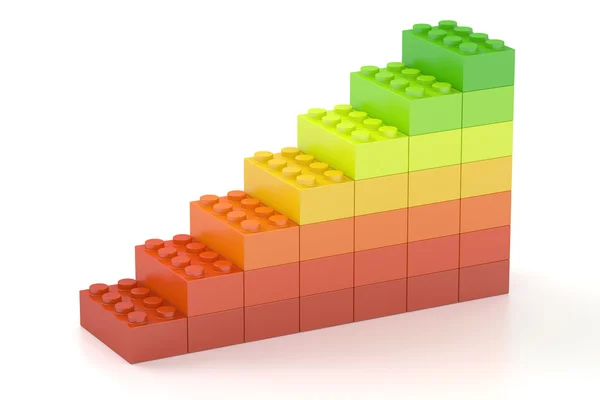 Groeiende staafdiagram van kleur bouwen van blokken, 3D-rendering — Stockfoto