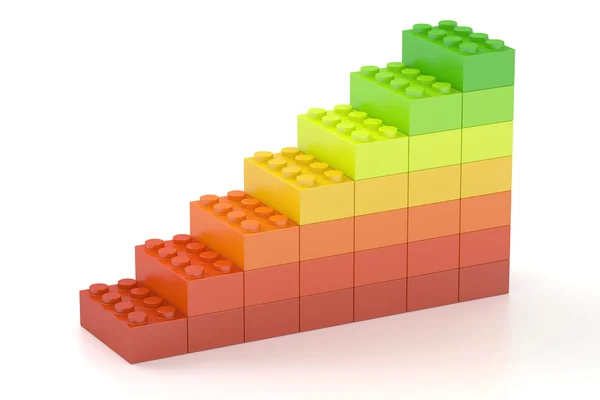 成长条形图从玩具积木、 3d 渲染的颜色 — 图库照片