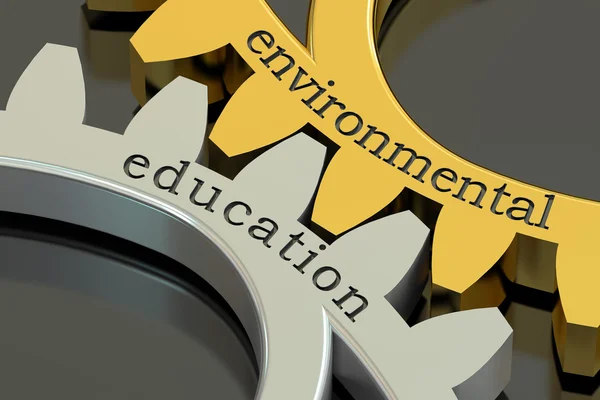 Conceito de educação ambiental sobre as engrenagens, renderização 3D — Fotografia de Stock
