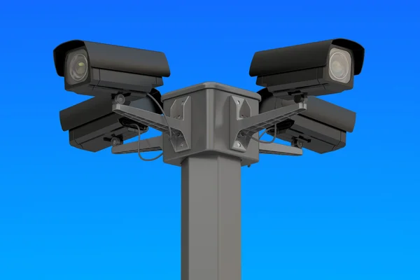 Güvenlik cctv kamera üzerinde mavi gökyüzü, 3d render — Stok fotoğraf