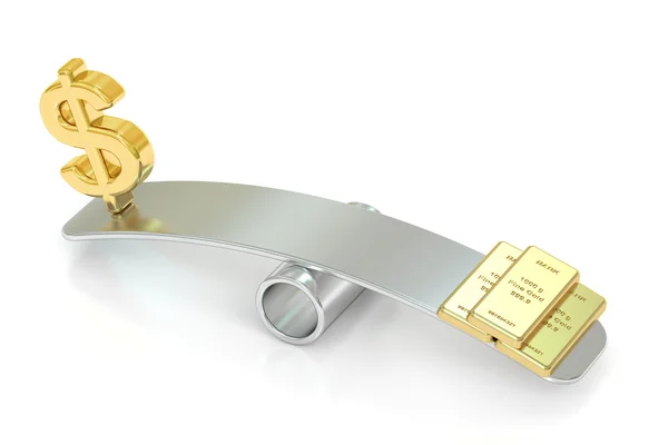 Balance-Konzept, Gold und Dollar. 3D-Darstellung — Stockfoto