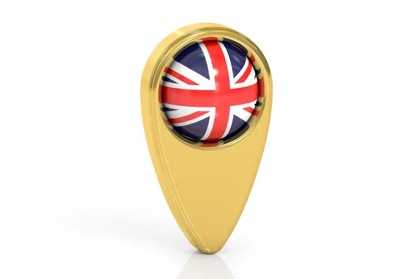 Mapa ukazatel s vlajkou Velké Británie, 3d vykreslování — Stock fotografie