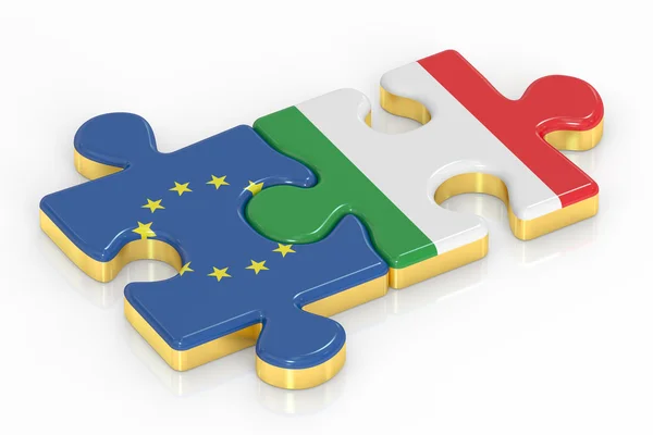 Italia y la UE rompecabezas de banderas, concepto de relación. Renderizado 3D —  Fotos de Stock