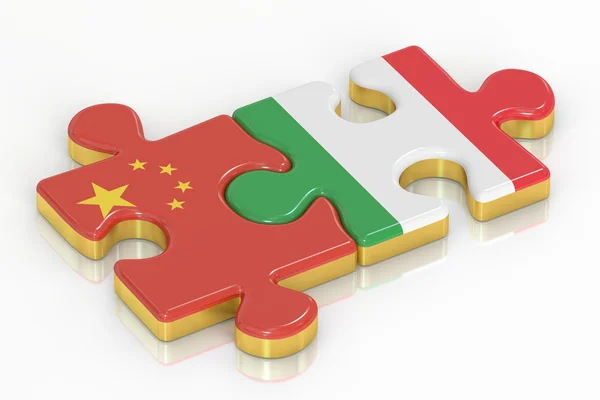 Italia y China rompecabezas de banderas, representación 3D —  Fotos de Stock