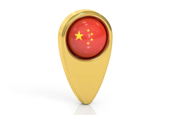 Mapy wskaźnik z flaga Chin, renderowania 3d — Zdjęcie stockowe