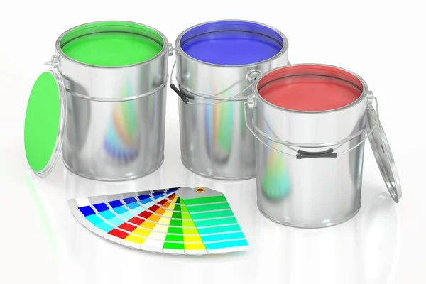 Scatole e tavolozza di colori, rendering 3D — Foto Stock