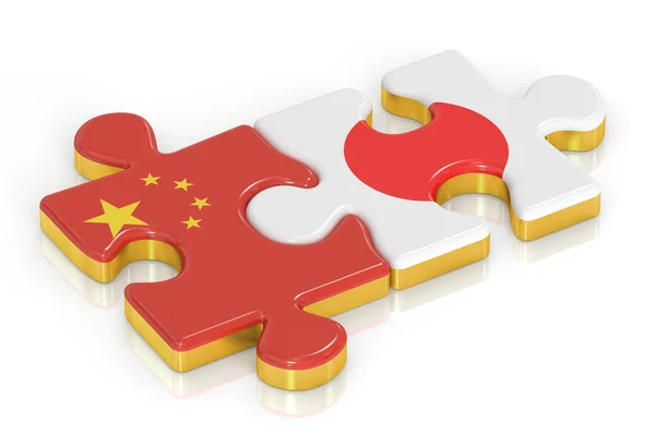 Japan och Kina pussel från flaggor, 3d-rendering — Stockfoto