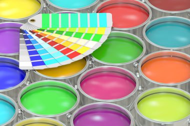 Boya pantone renk paleti Kılavuzu ile arka plan. 3D rende