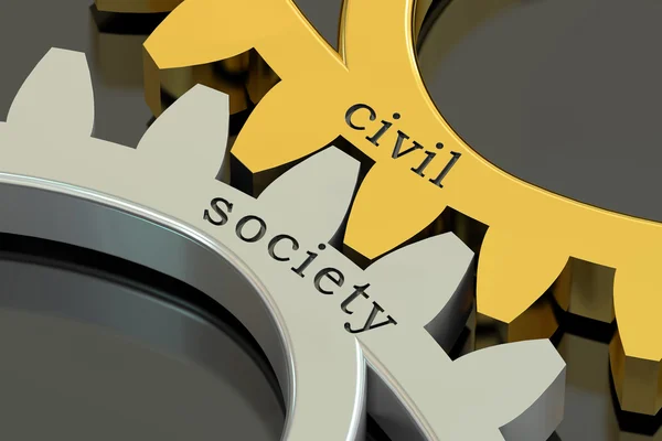 Concepto de la sociedad civil sobre las ruedas dentadas, representación 3D —  Fotos de Stock