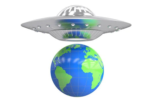 UFO e conceito de terra, renderização 3D — Fotografia de Stock