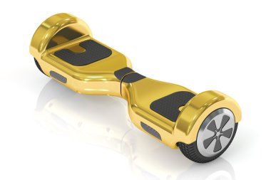 Altın hoverboard veya kendi kendine karşı scooter, 3d render