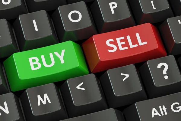 Kaufen und verkaufen Konzept auf der schwarzen Tastatur, 3D-Rendering — Stockfoto