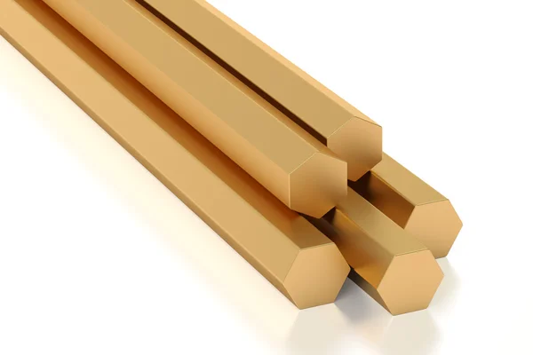 Copper hexagon bars, rolled metal. 3D rendering — Stock Photo, Image