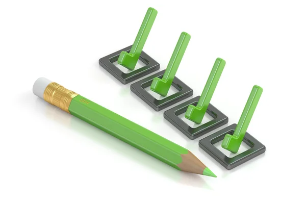 Checklist and green pencil, 3D rendering — Stock Photo, Image