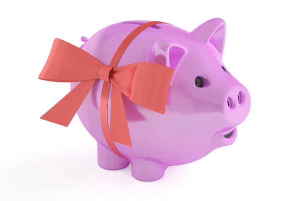 Piggy bank with red ribbon and bow, 3D rendering — Stock Photo, Image