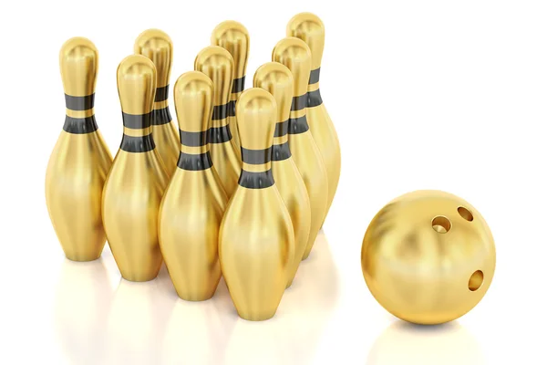 Golden Bowling, 3D rendering — Stock Photo, Image