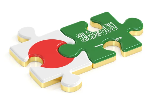 Япония и Саудовская Аравия головоломки из флагов, 3D рендеринг — стоковое фото
