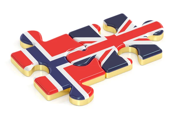 Storbritannien och Norge pussel från flaggor, 3d-rendering — Stockfoto