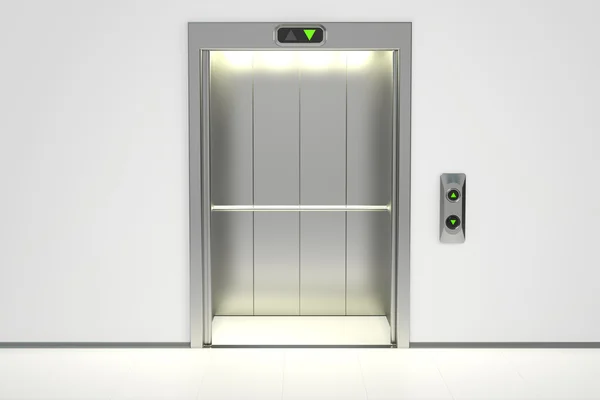 现代电梯的门打开，3d 渲染 — 图库照片