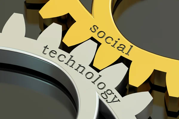 Koncepcja społecznej technologii na koła zębate, renderowania 3d — Zdjęcie stockowe