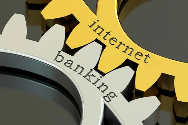Concepto de Internet Banking en las ruedas dentadas, renderizado 3D — Foto de Stock
