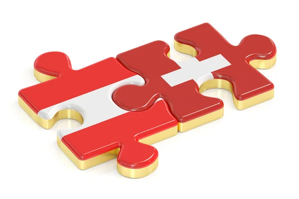 Autriche et Suisse puzzles à partir de drapeaux, rendu 3D — Photo