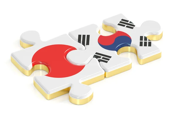 Corea del Sur y Japón rompecabezas de banderas, representación 3D —  Fotos de Stock