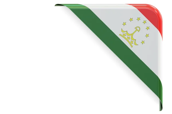 Tadschikistan Flagge Ecke, Knopf, Etikett. 3D-Darstellung — Stockfoto