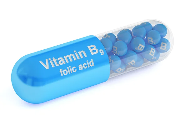 Vitamin capsule B9, 3D rendering — Stock Photo, Image