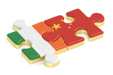 İrlanda ve Çin bulmacalar bayraklar, ilişki kavramı. 3D rende