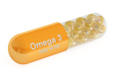 Vitamini omega-3 kapsül, 3d render