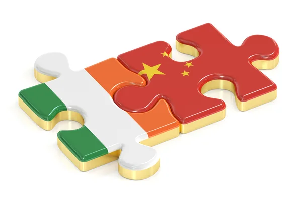 Irlanda y China rompecabezas de banderas, concepto de relación. Rende 3D — Foto de Stock