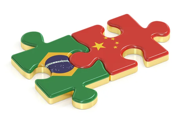 Rompecabezas de China y Brasil de banderas, renderizado 3D — Foto de Stock