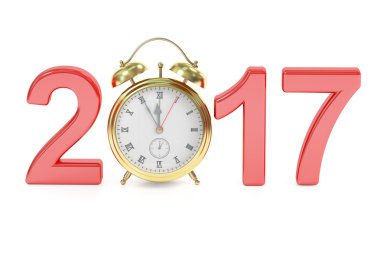 Mutlu yeni yıl 2017 kavramı ile çalar saat, 3d render