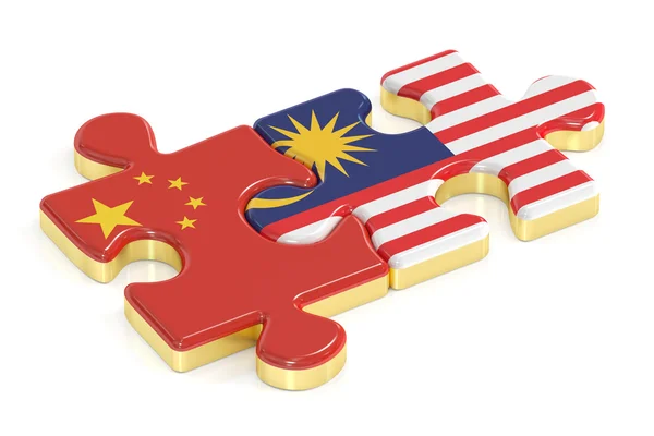 中国とマレーシアのフラグ、3 d レンダリングからパズルします。 — ストック写真