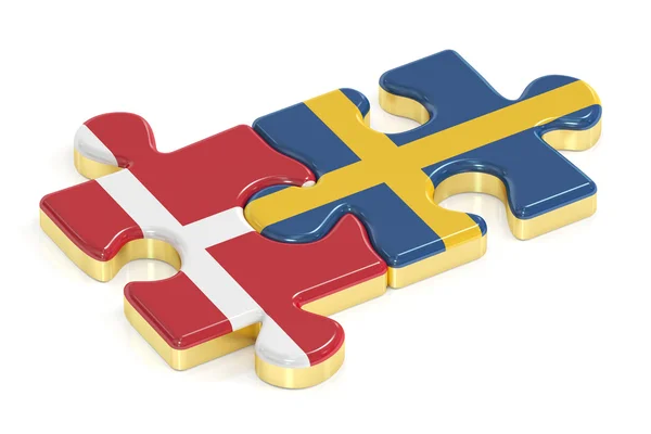 Sweden and Denmark puzzles from flags, 3D rendering — Stock Photo, Image