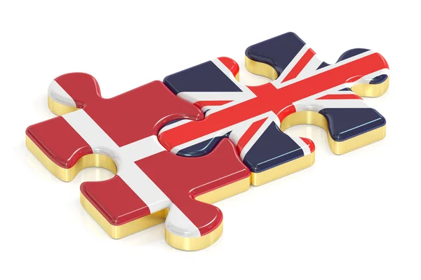 Regno Unito e Danimarca puzzle da bandiere, rendering 3D — Foto Stock
