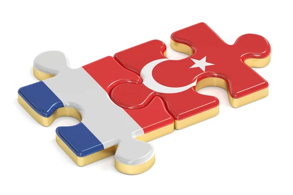 플래그, 3 차원 렌더링에서에서 터키와 프랑스 퍼즐 — 스톡 사진