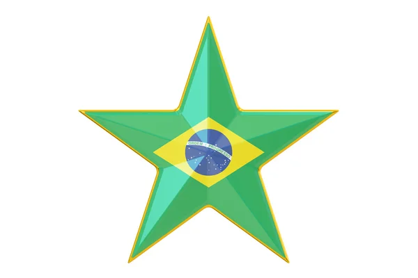 Estrella con bandera de Brasil, Renderizado 3D — Foto de Stock
