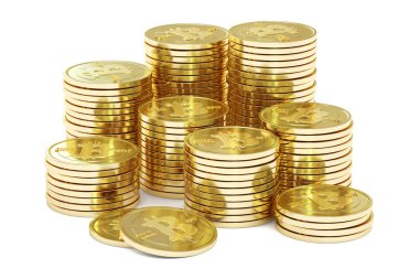 Altın Bitcoins, 3d render