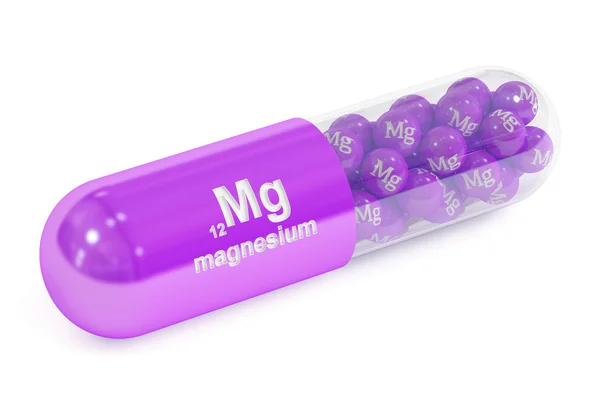 Kapsel med magnesium Mg kosttillskott elementet, 3d vilke — Stockfoto