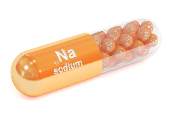 Kapsel mit Natrium-na-Element Nahrungsergänzungsmittel, 3D-Rendering — Stockfoto