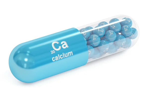 Capsule cu element de calciu Ca supliment alimentar, redare 3D — Fotografie, imagine de stoc